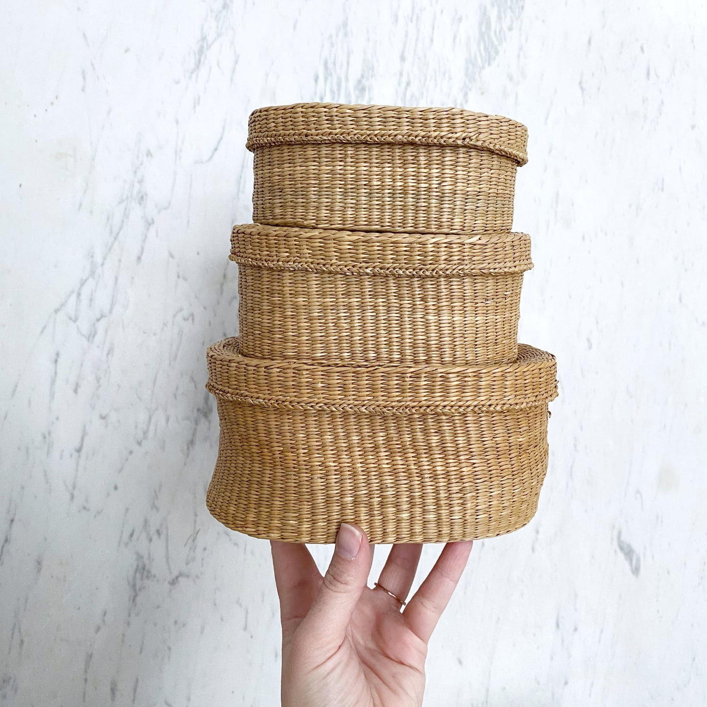 Trio of Woven Grass Oval Nesting Boxes
