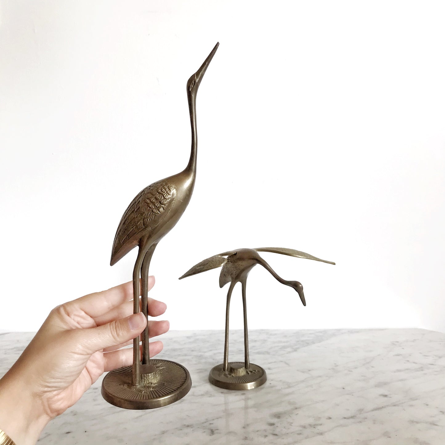 Pair of Vintage Brass Cranes