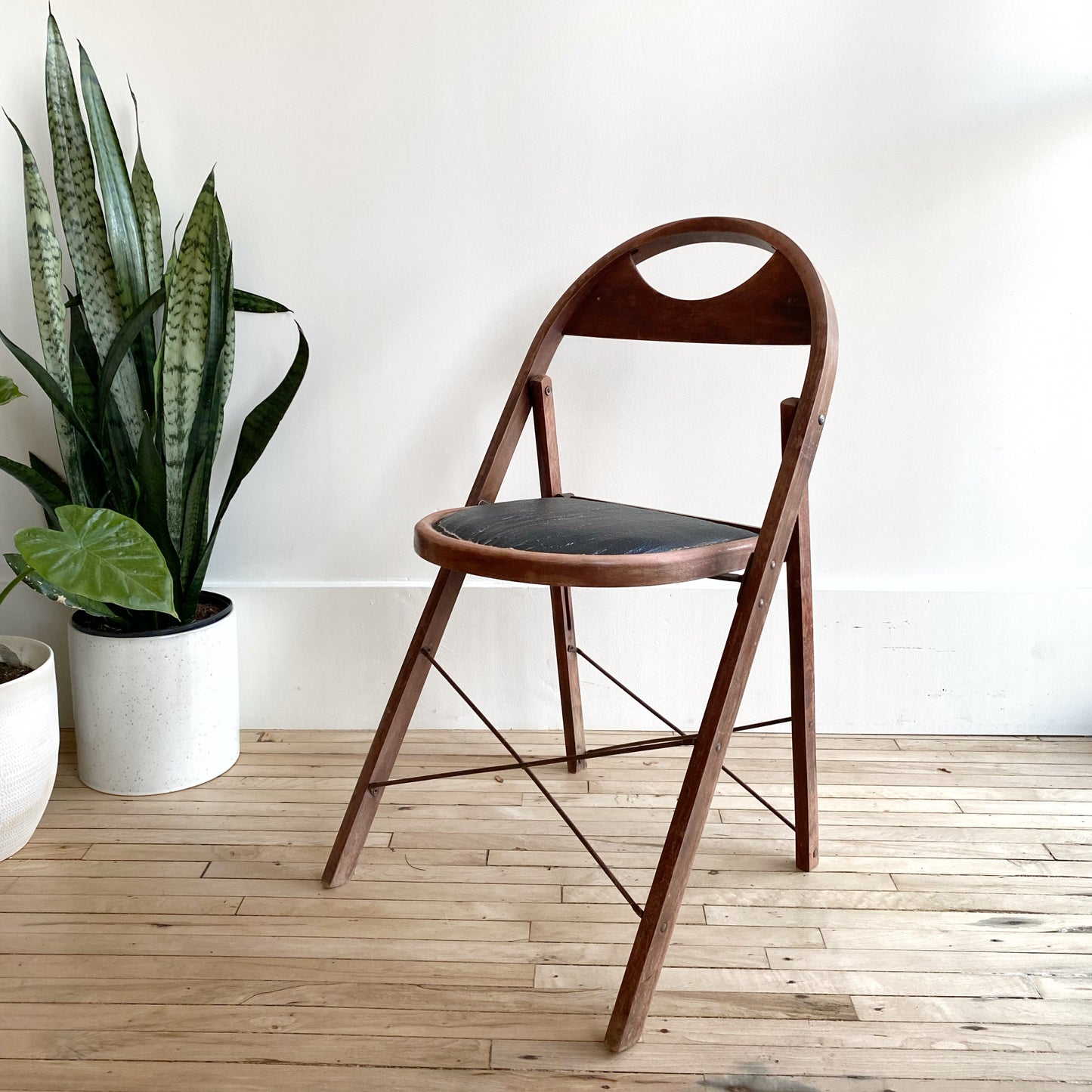 Vintage 1930’s Folding Chair with Black Seat