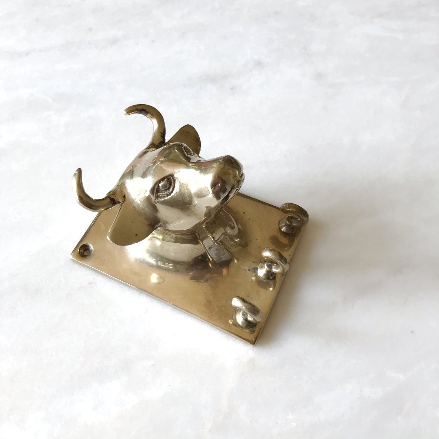Vintage Brass Bull Wall Piece with Hooks