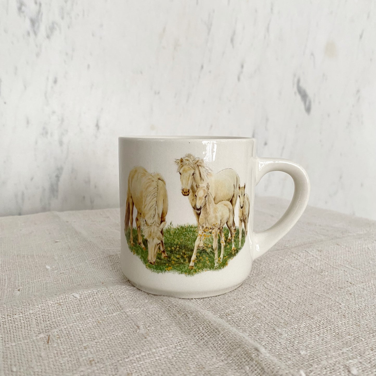 Vintage Ceramic Mug with Horses