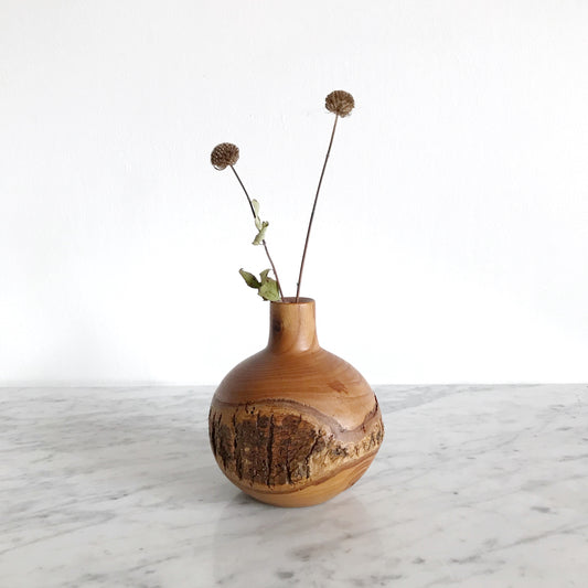 Turned Wood Vase with Bark