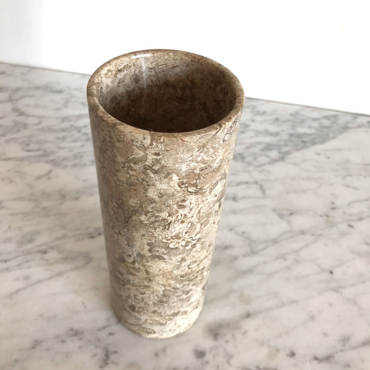 Single XL Polished Fossil Stone Cylinder Vase, 8"