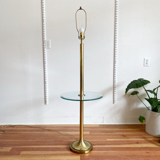 Vintage 80’s Deco Heavy Brass Floor Lamp with Glass Table