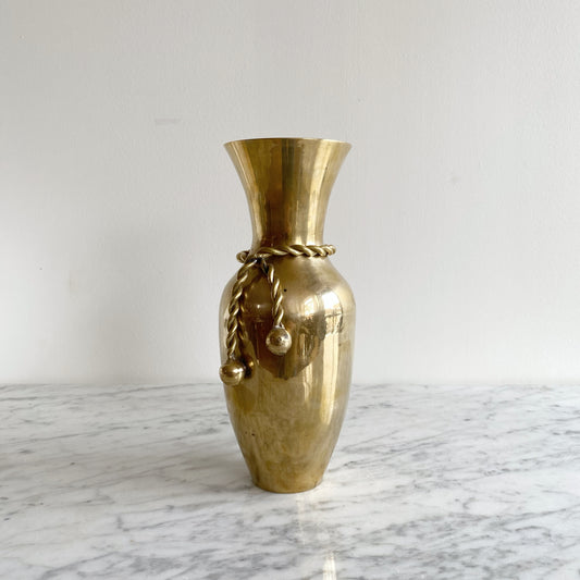 Vintage Solid Brass Vase with Tie, 9.5"