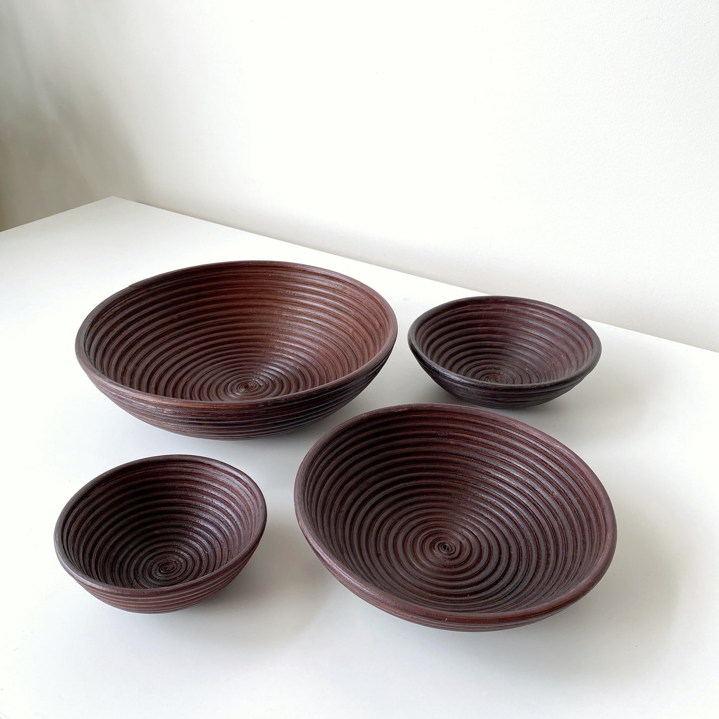 Set of Dark Rattan Coiled Nesting Bowls