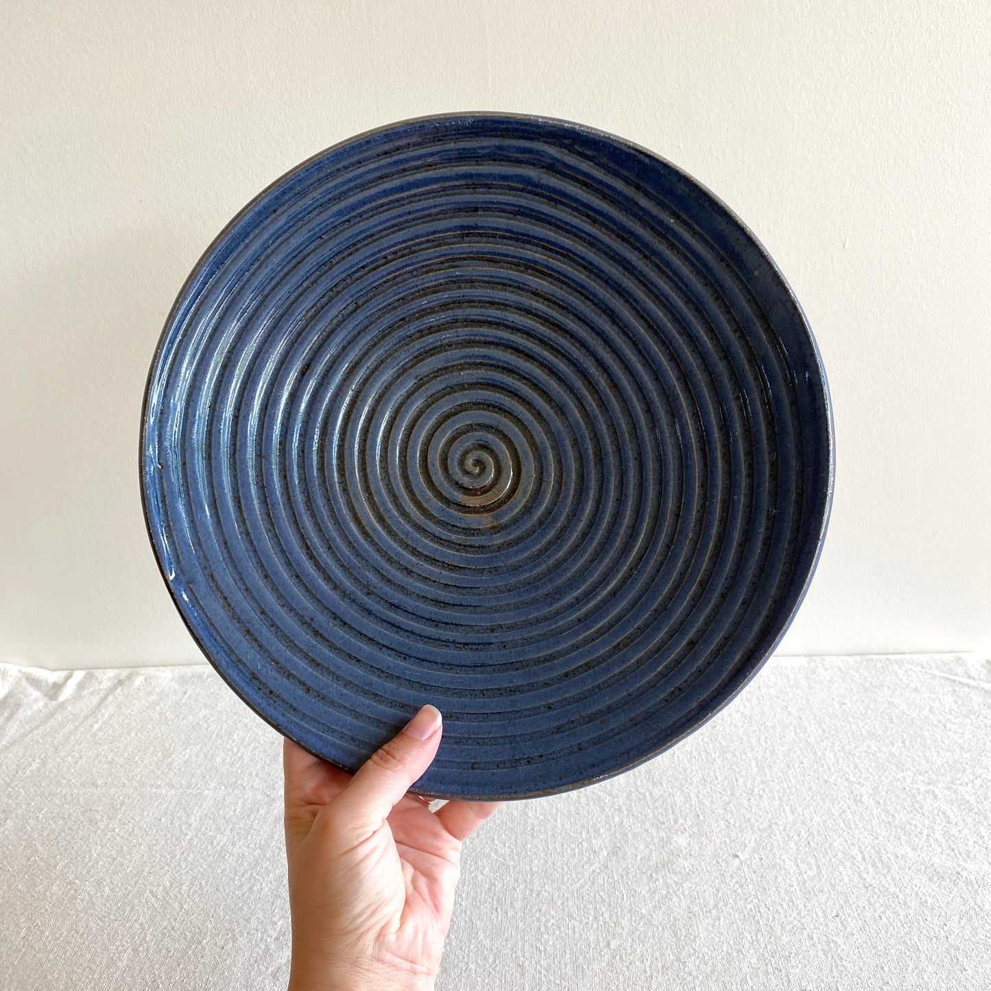 Large Blue Stoneware Platter, 12”