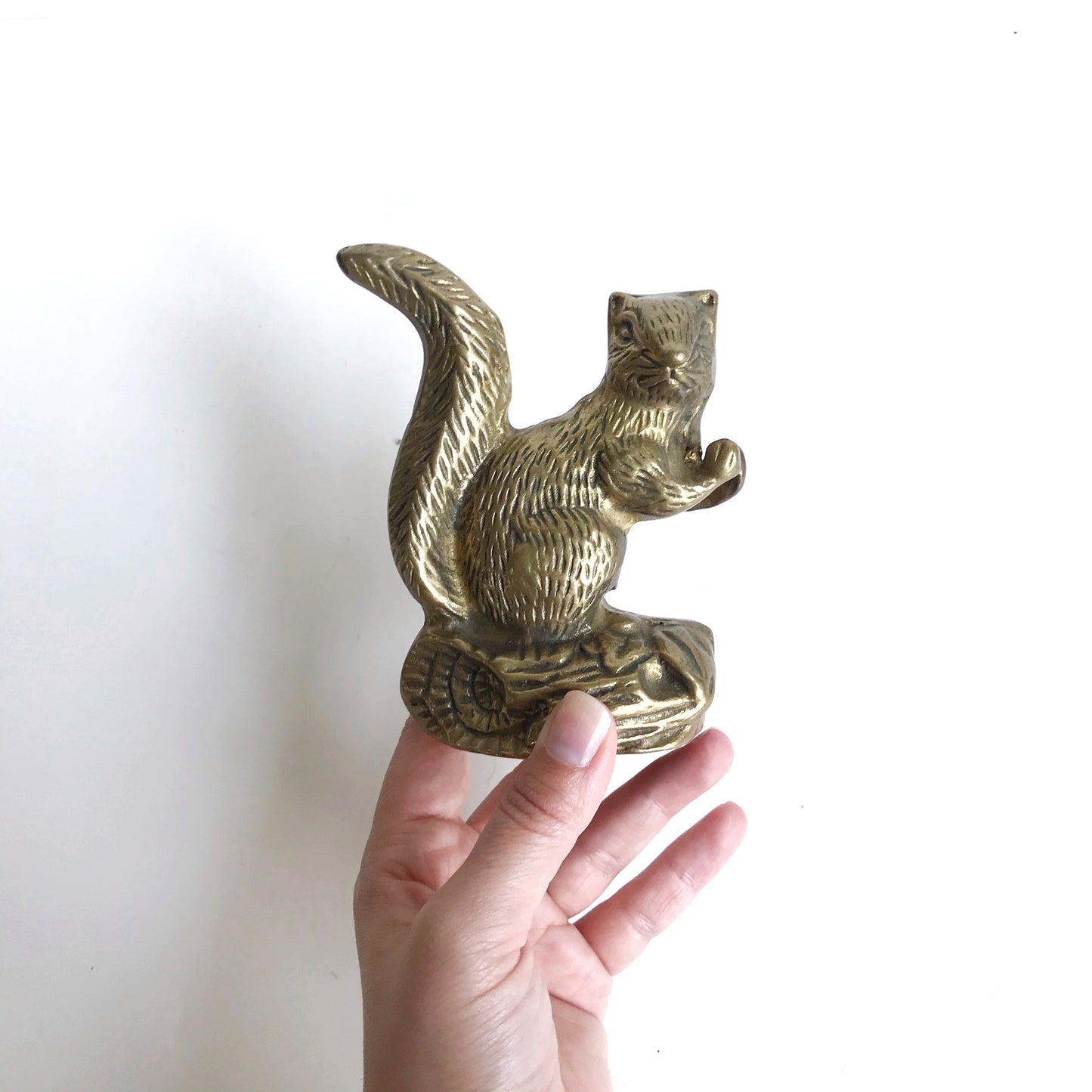 Vintage Brass Squirrel on a Log