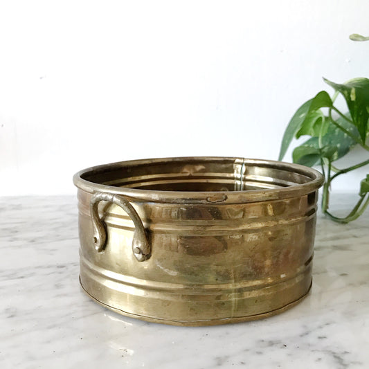 Vintage Shallow Round Brass Planter