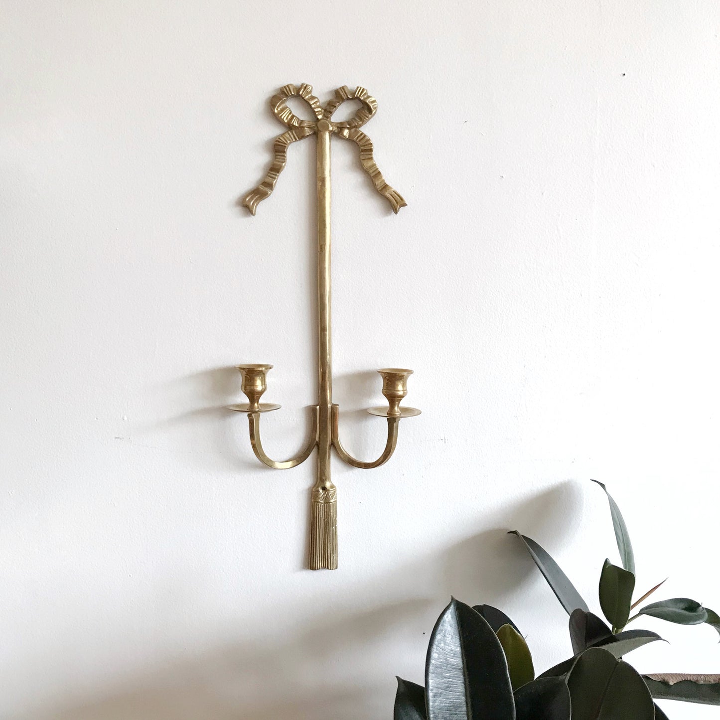 XL Double Brass Wall Candle Sconce with Bow