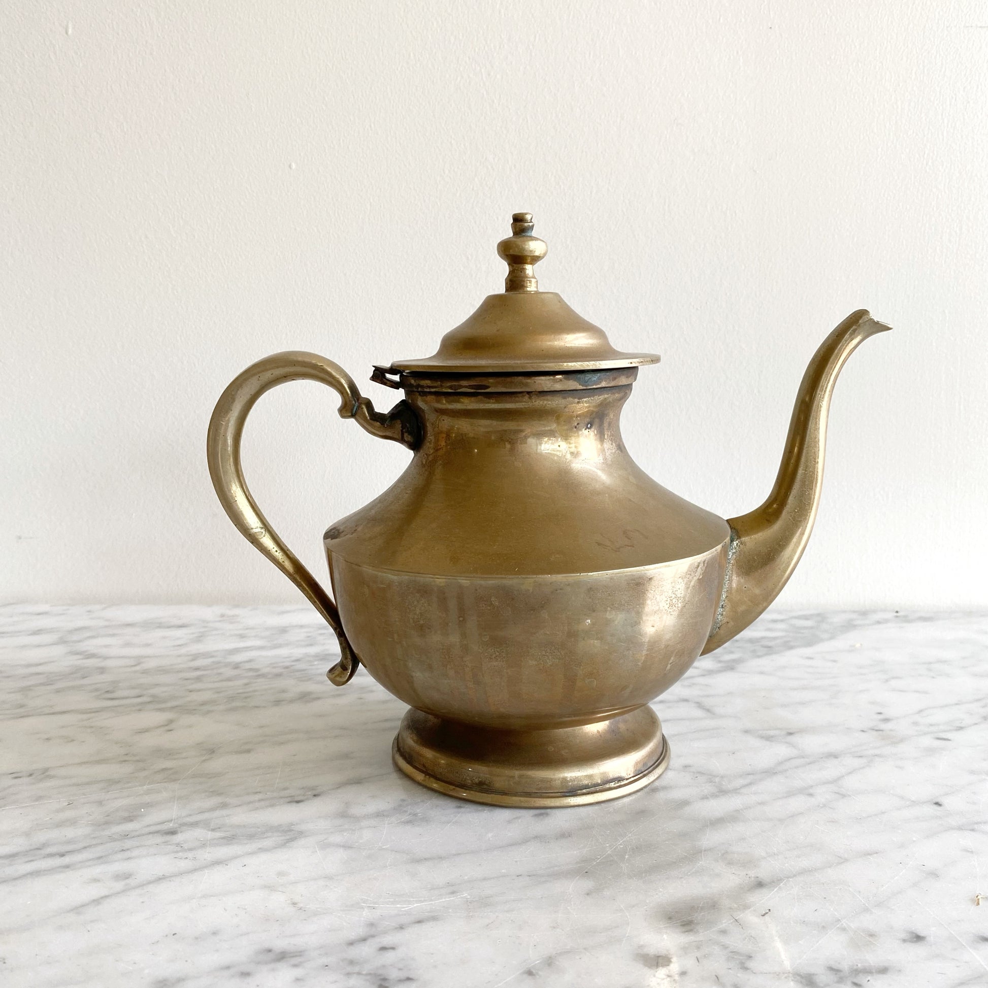 Old Brass Teapot with Porcelain Handle Stock Image - Image of
