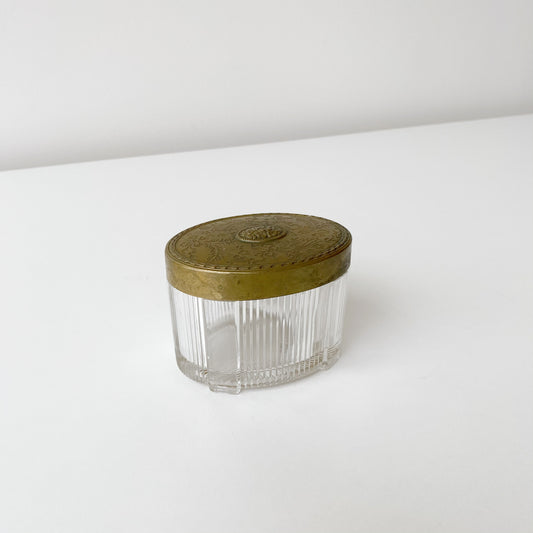 Vintage Victorian Glass Vanity Jar with Brass Lid