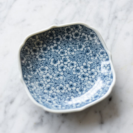 Small Vintage Ceramic Dish, Blue Floral