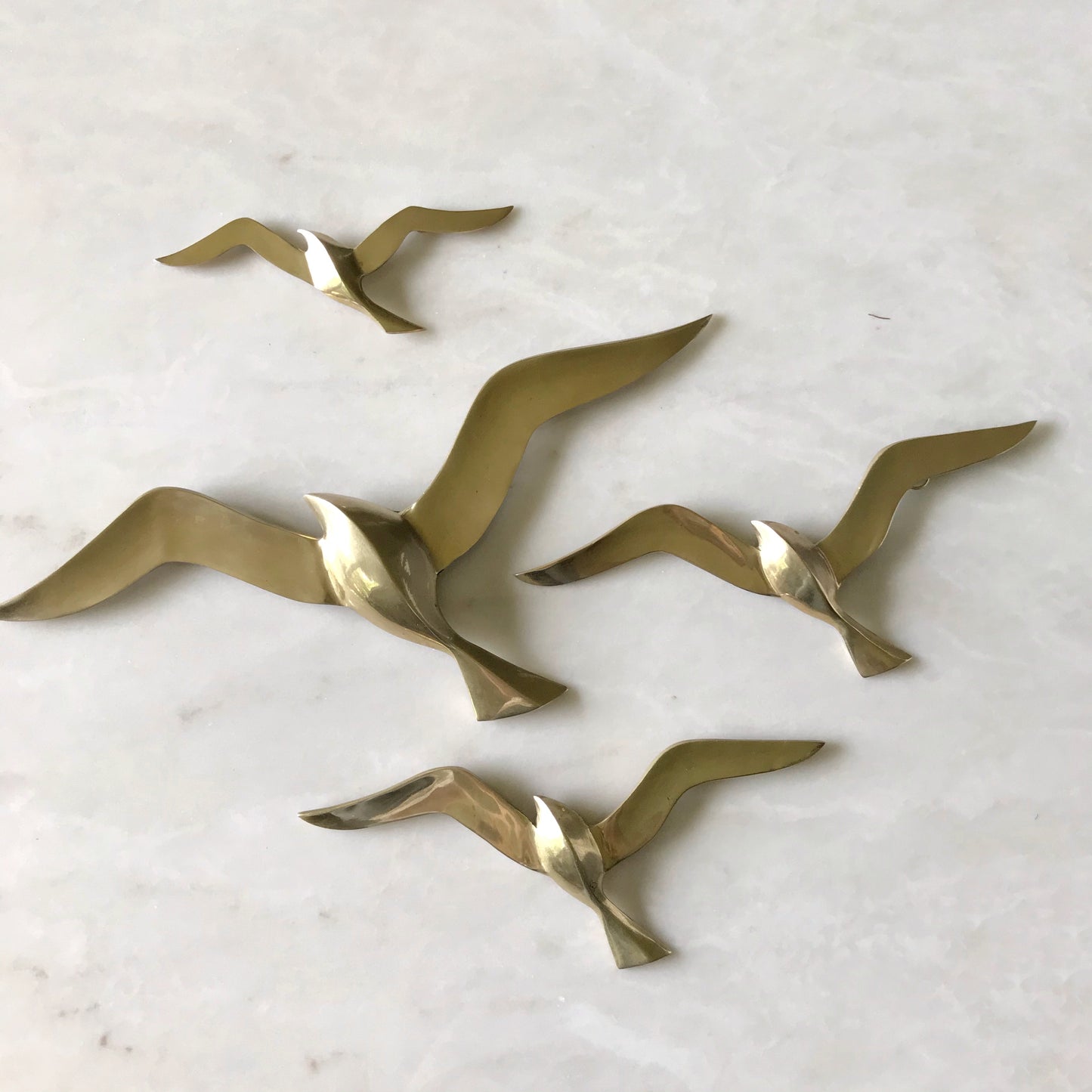 Set of Four Vintage Solid Brass Seagulls