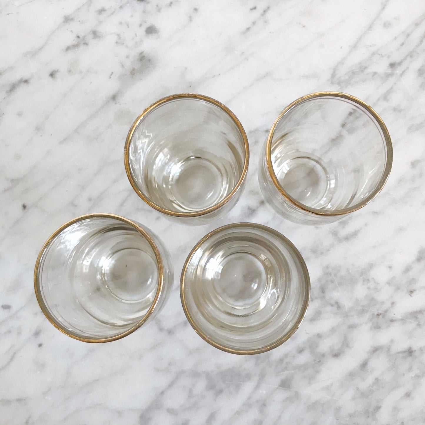 Set of 4 Vintage Juice Glasses with Gold Rims