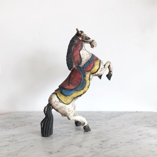 Vintage Hand-Carved Wooden Horse Sculpture