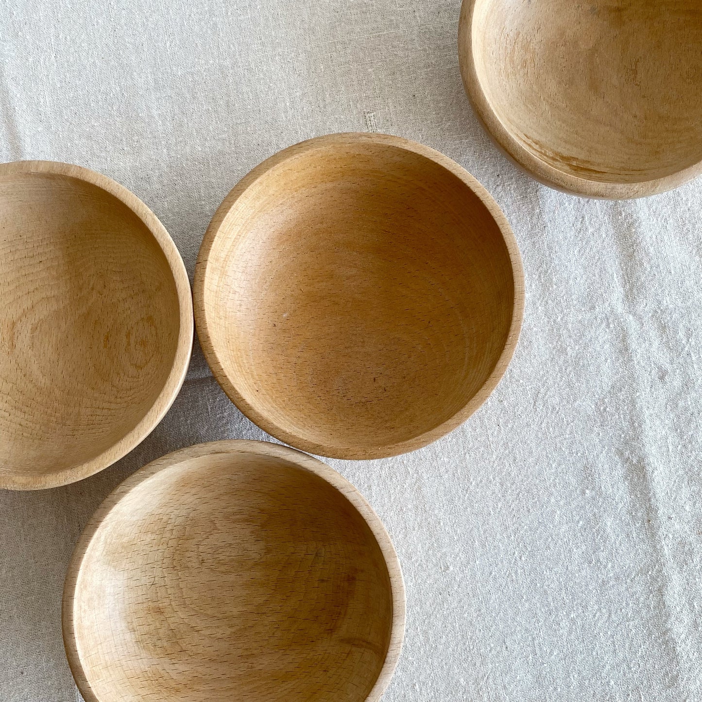 Set of 4 Vintage Turned Wood Bowls, Japan