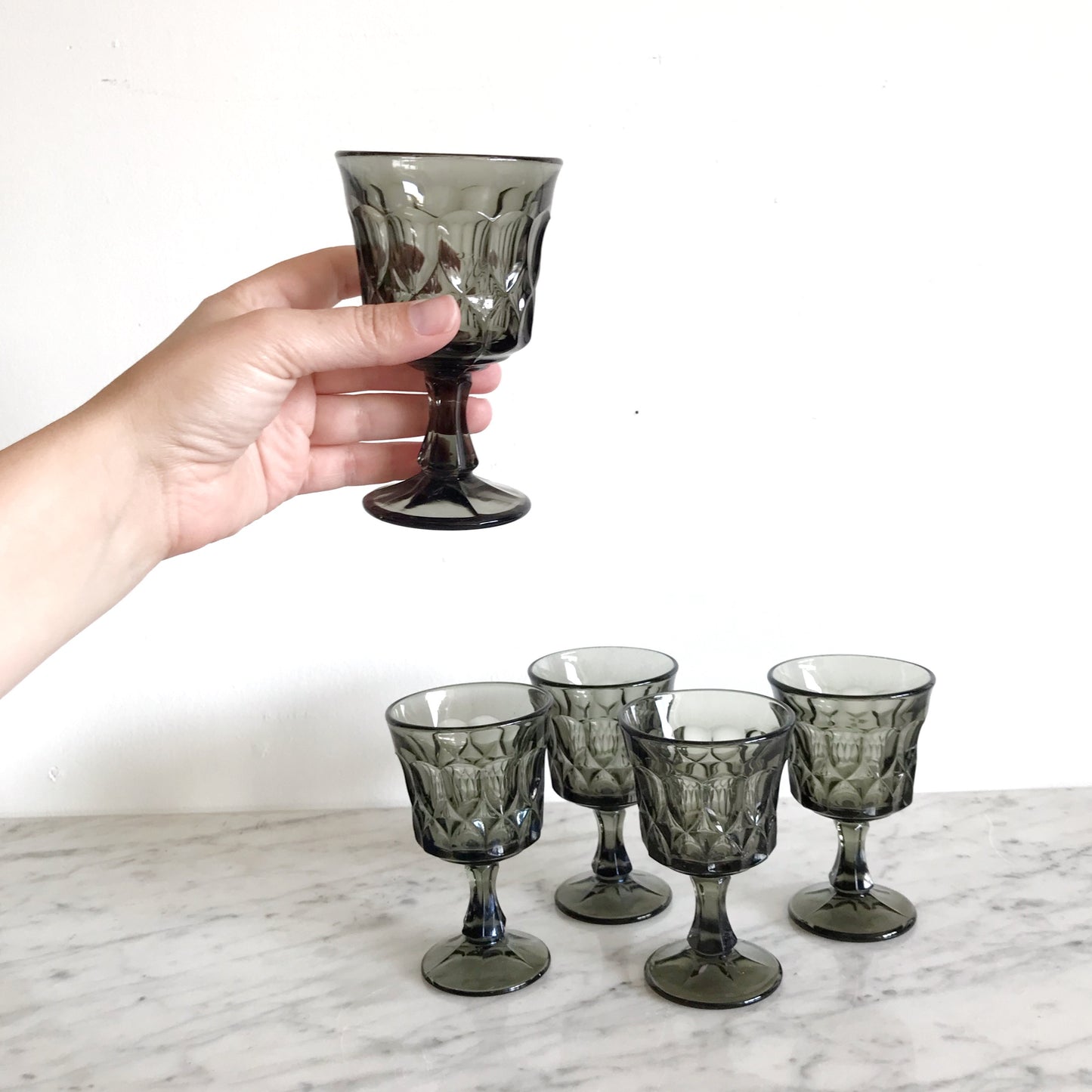 Set of 5 Vintage Smokey Glassware