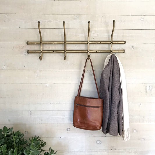 Antique Brass Wall Mounted Coat Rack, 36"