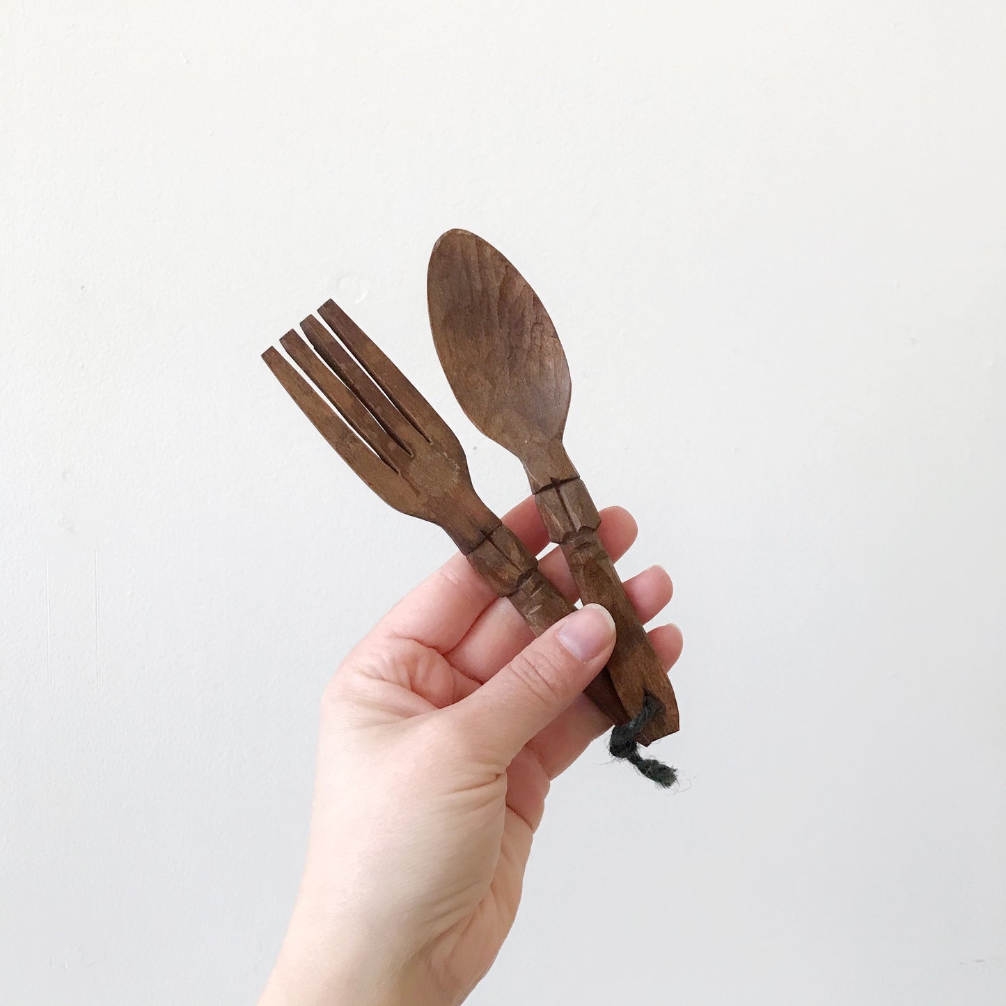 Carved Wood Fork + Spoon Set