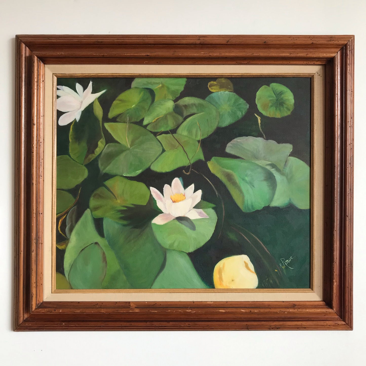 Large Original Vintage Painting, Water Lilies (37 x 27)