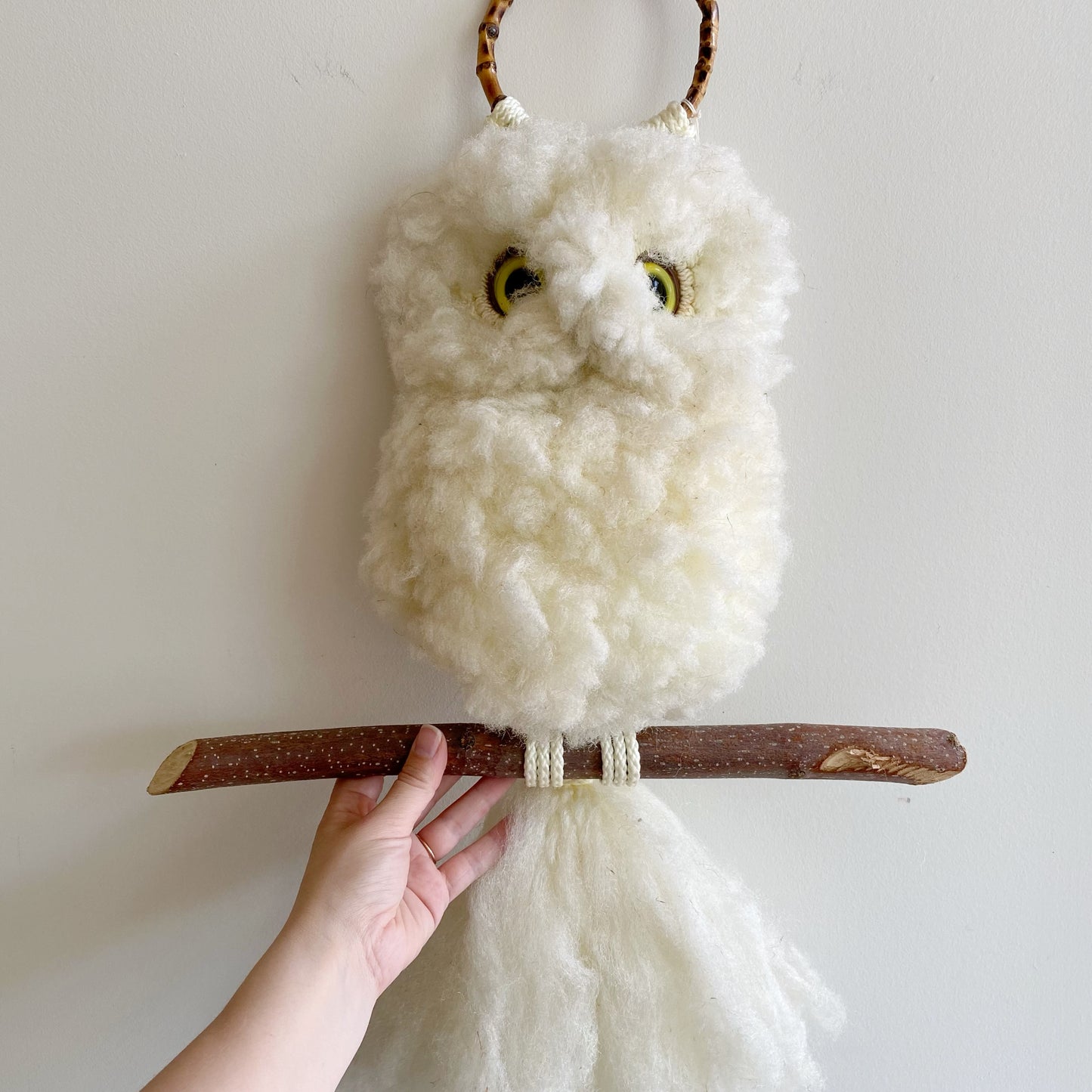 Large Vintage Soft Macrame Snowy Owl