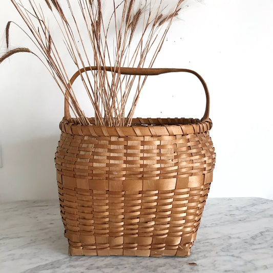 Large Vintage Handmade Woven Basket