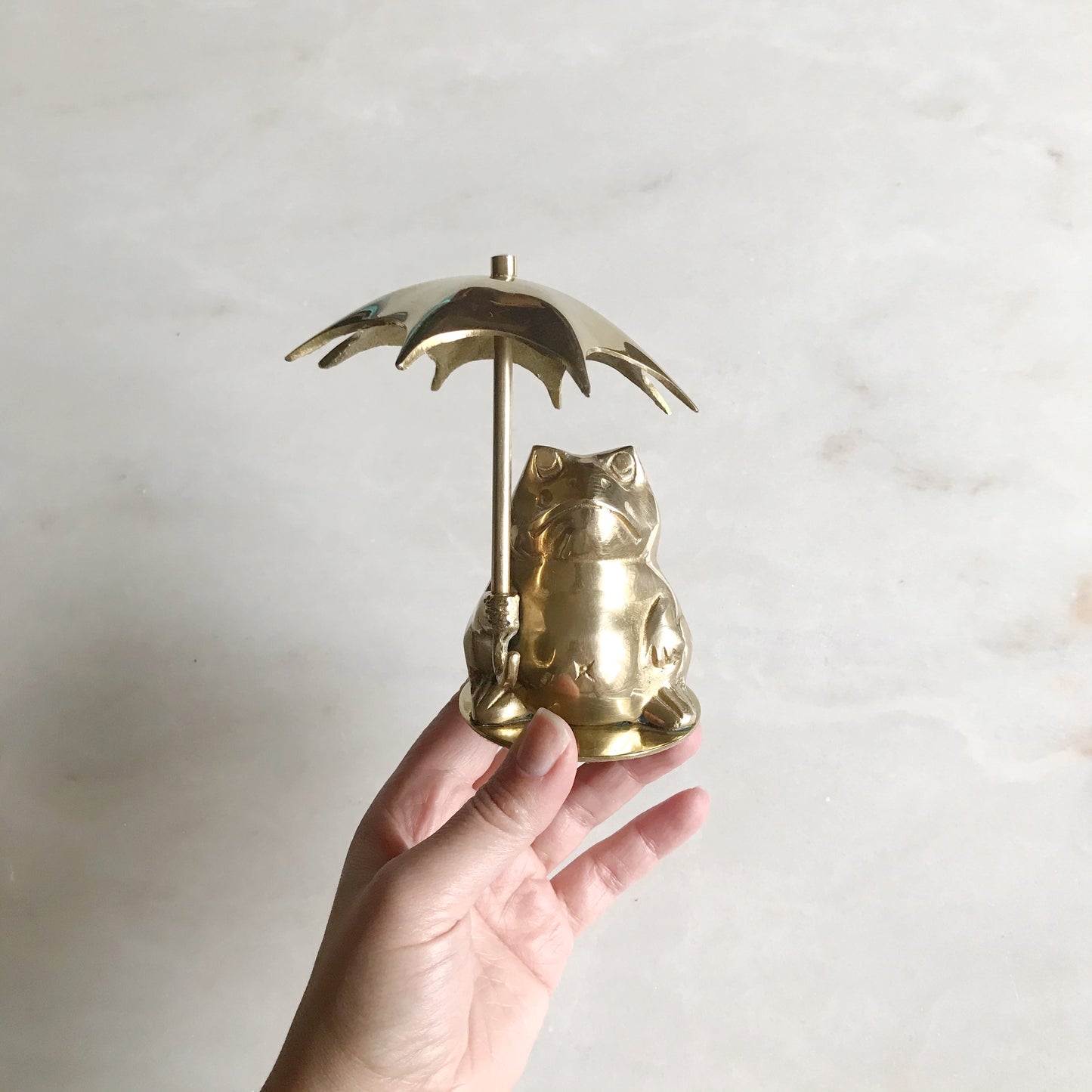 Vintage Brass Frog with Umbrella
