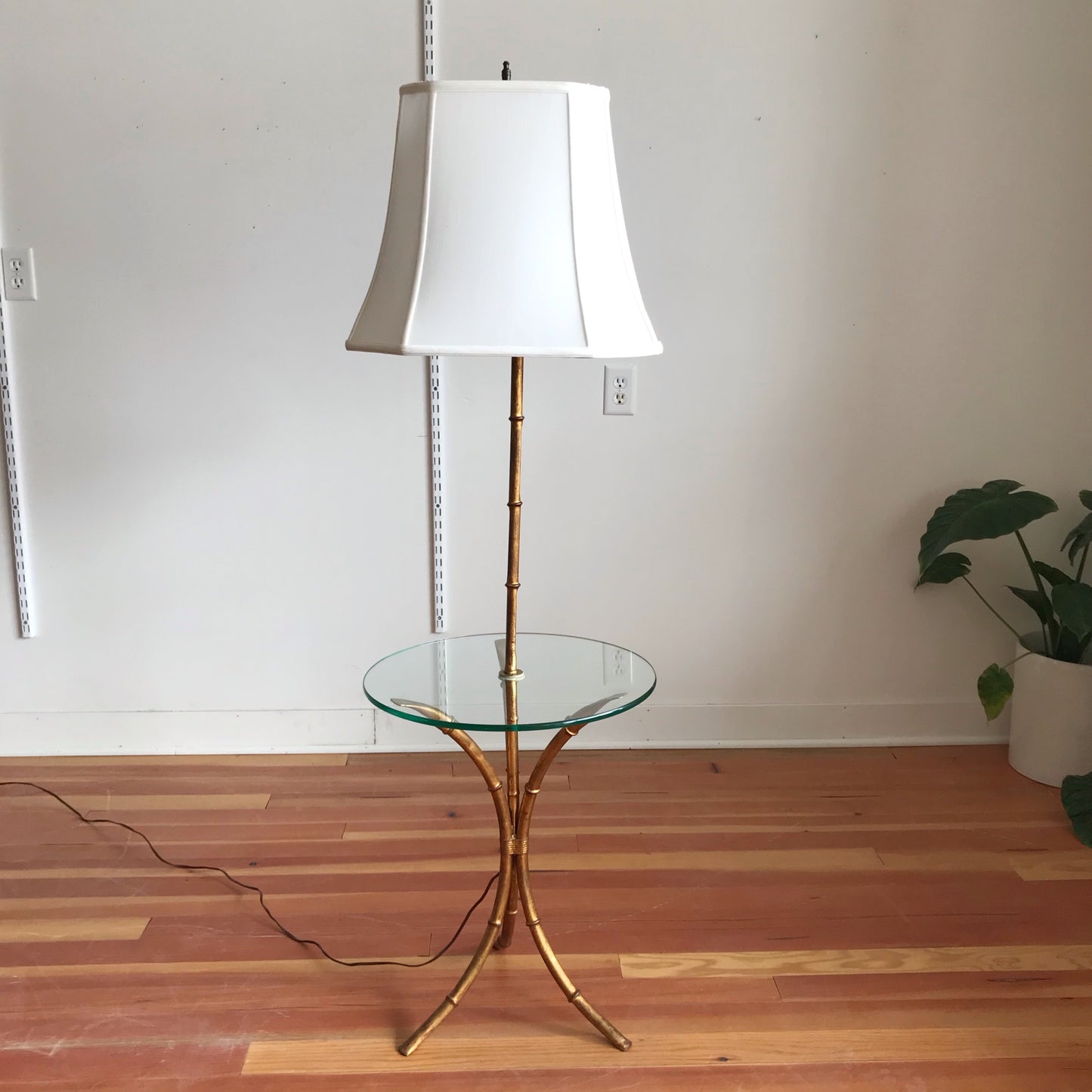 Vintage Hollywood Regency Gold Bamboo Floor Lamp