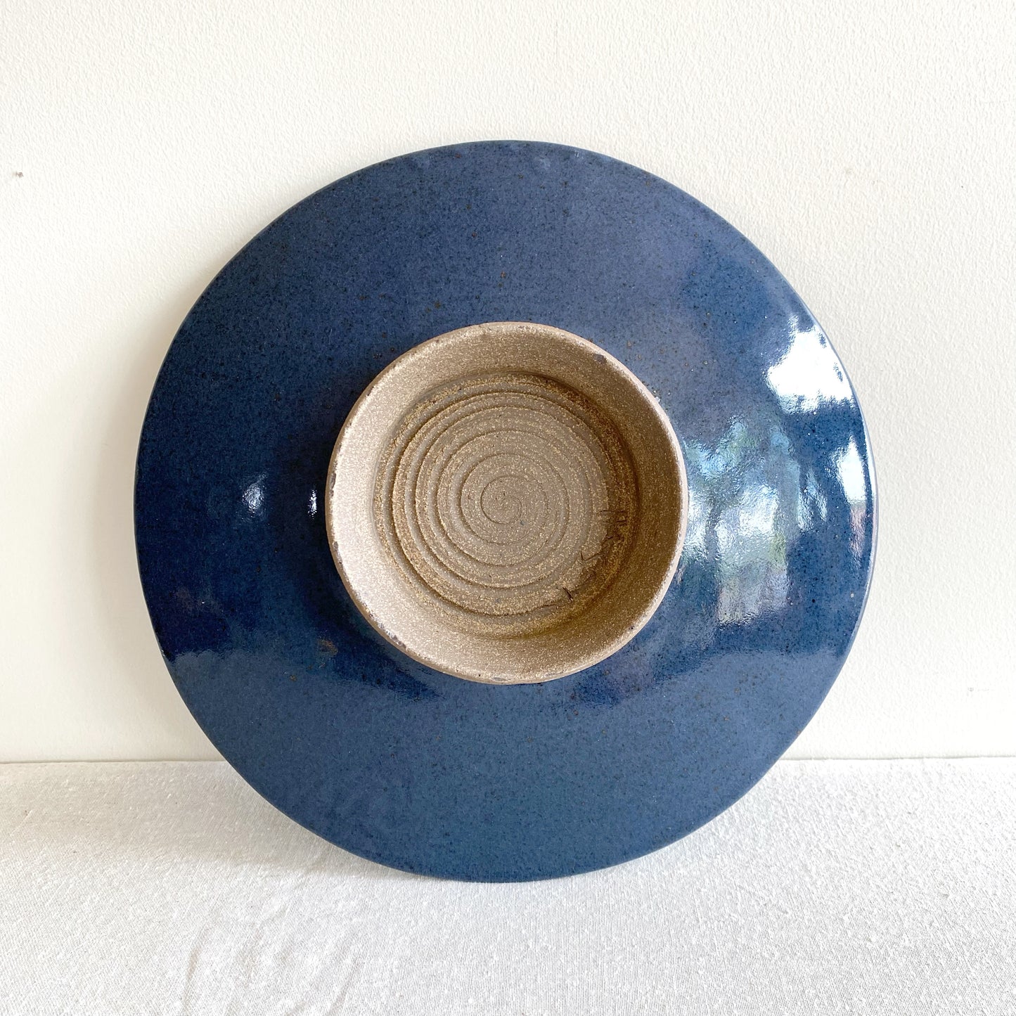 Large Blue Stoneware Platter, 12”