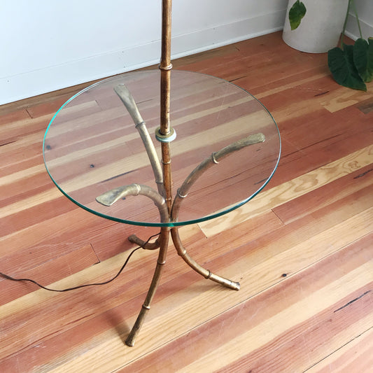 Vintage Hollywood Regency Gold Bamboo Floor Lamp