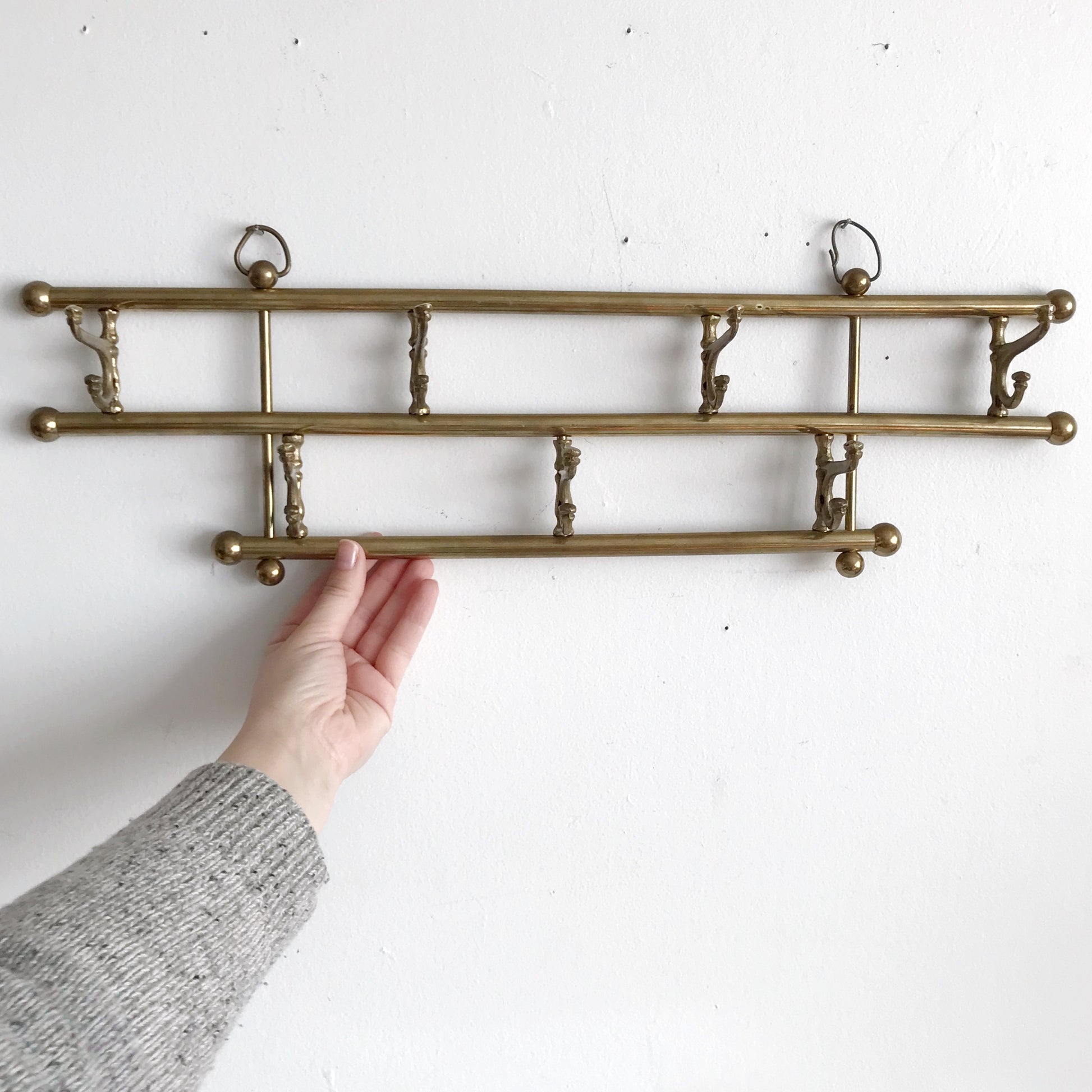 Vintage Solid Brass Coat Rack, 7 Double Hooks – HAUS THEORY