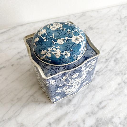 Vintage Blue And White Tin