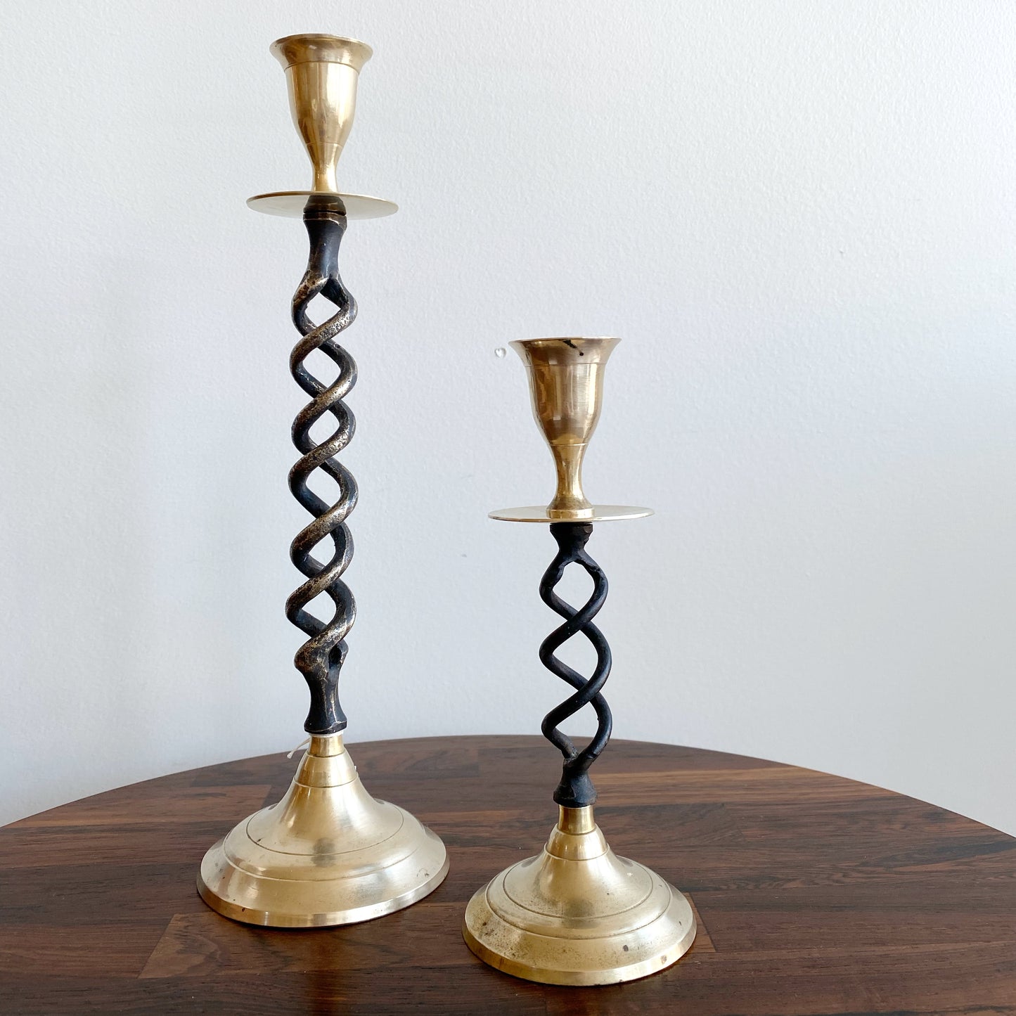 Pair of Spiral Brass + Iron Candle Holders