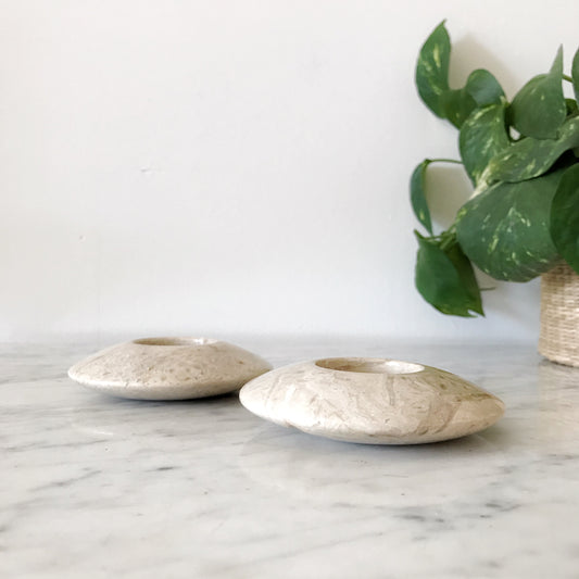 Pair of Minimal Marble Tea Light Holders
