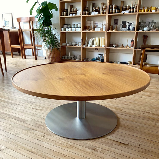 Round Walnut and Steel Coffee Table