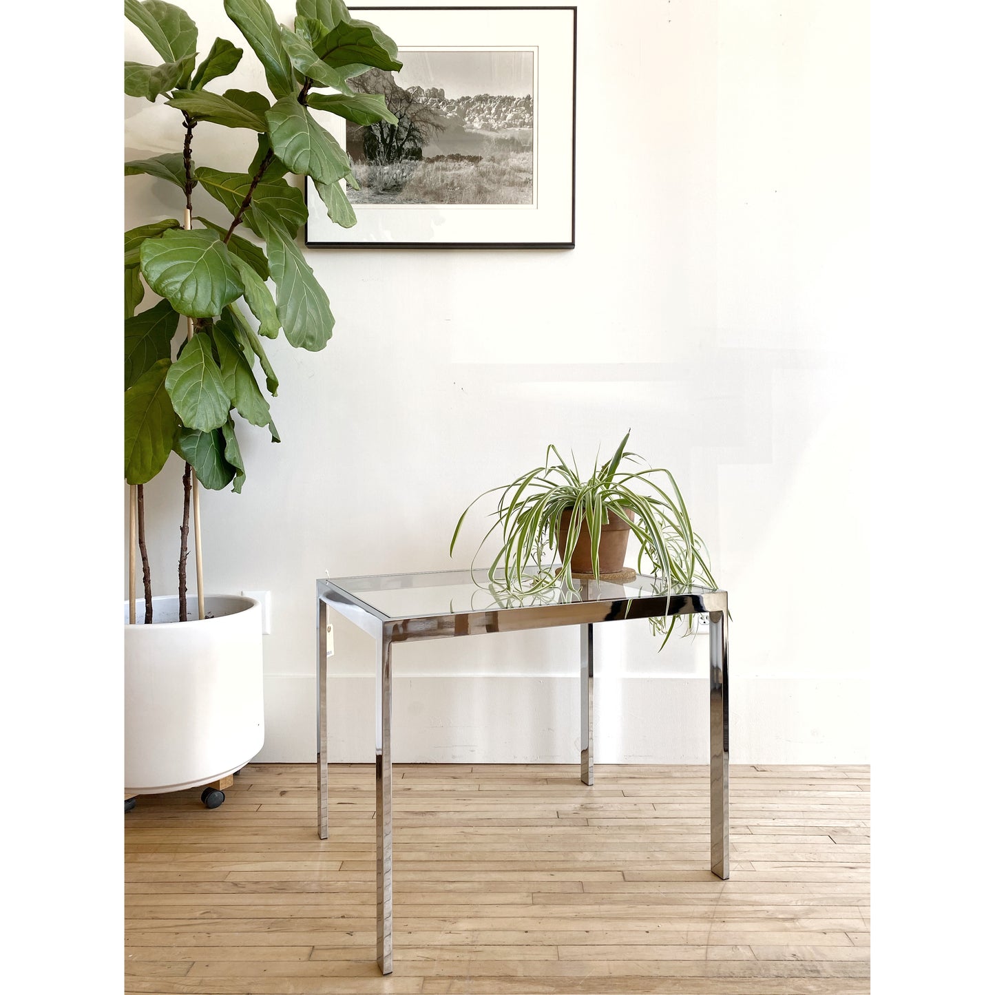 Vintage Modern Polished Chrome + Glass End Table