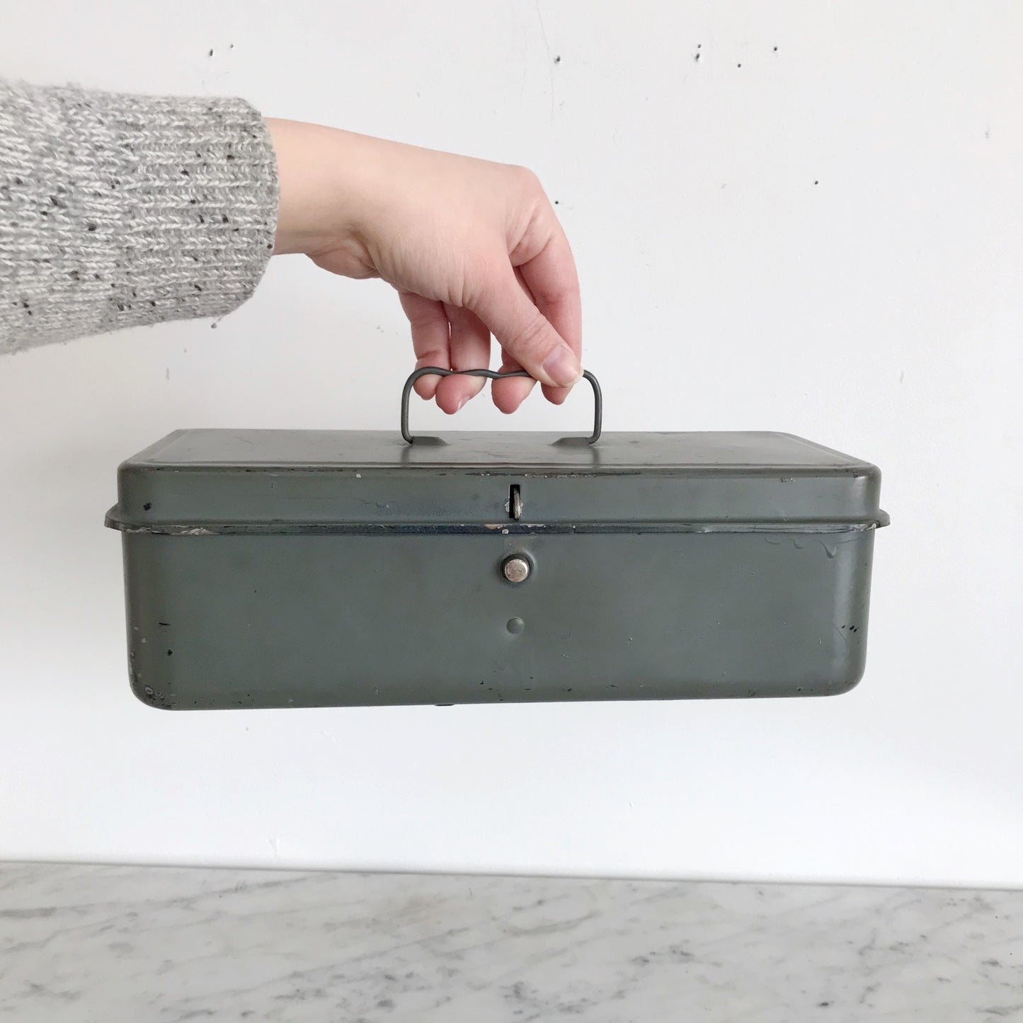 Small Vintage Metal Box, Sage Green