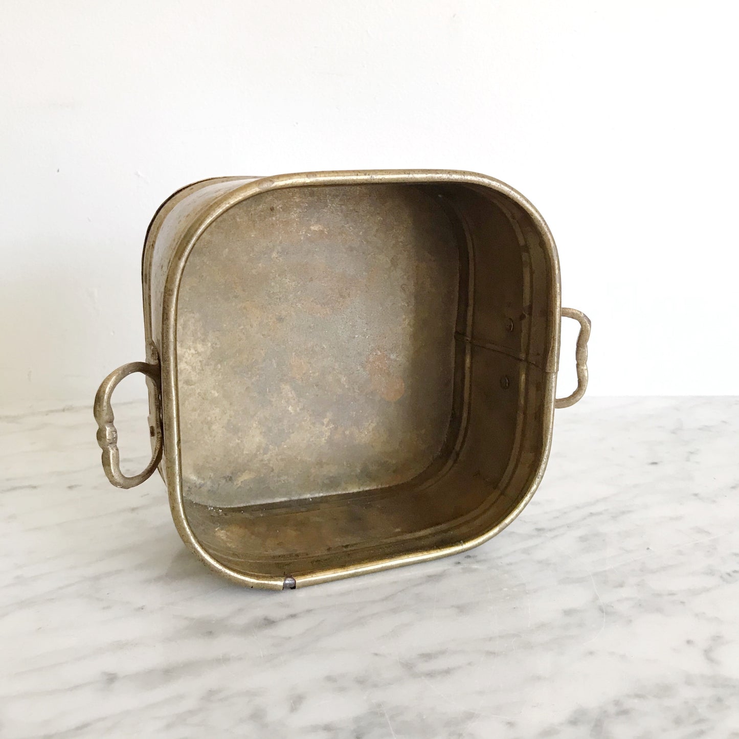 Vintage Square Brass Planter with Patina