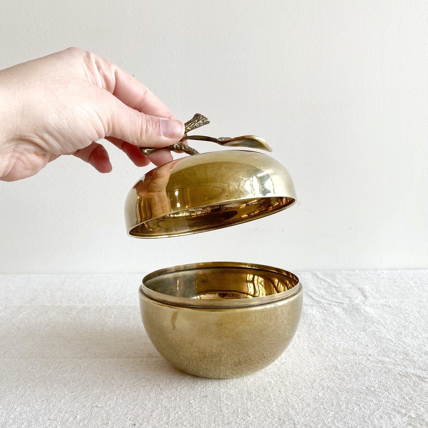 Large Vintage Brass Apple Container