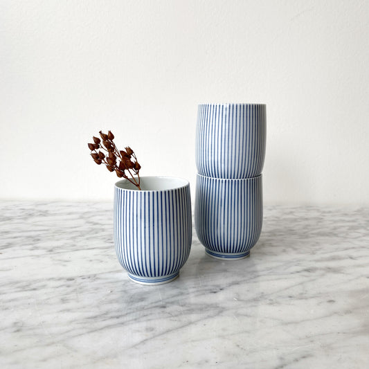 Single Petite Blue Pinstripe Porcelain Cup