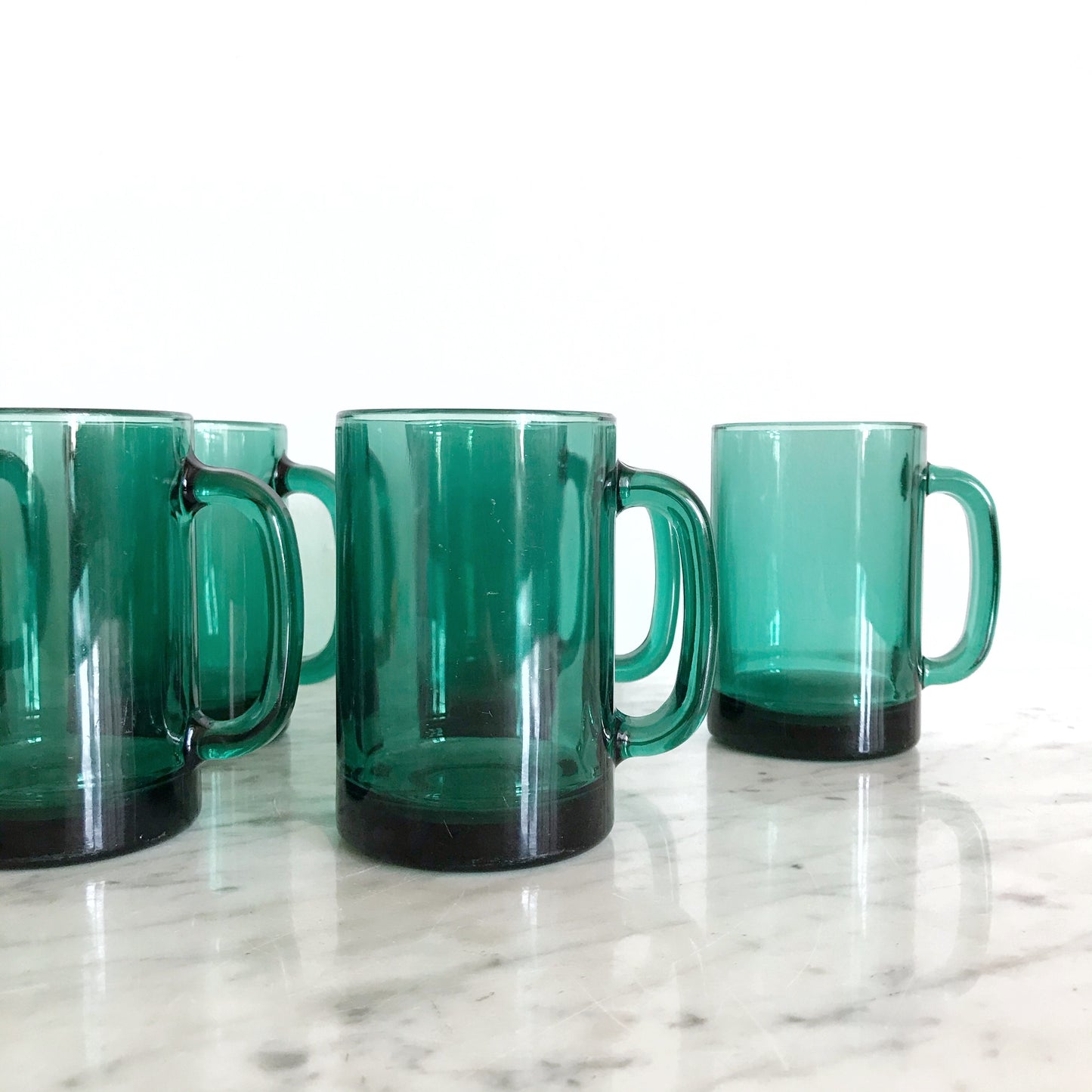 Set of 8 Vintage Emerald Green Glass Mugs