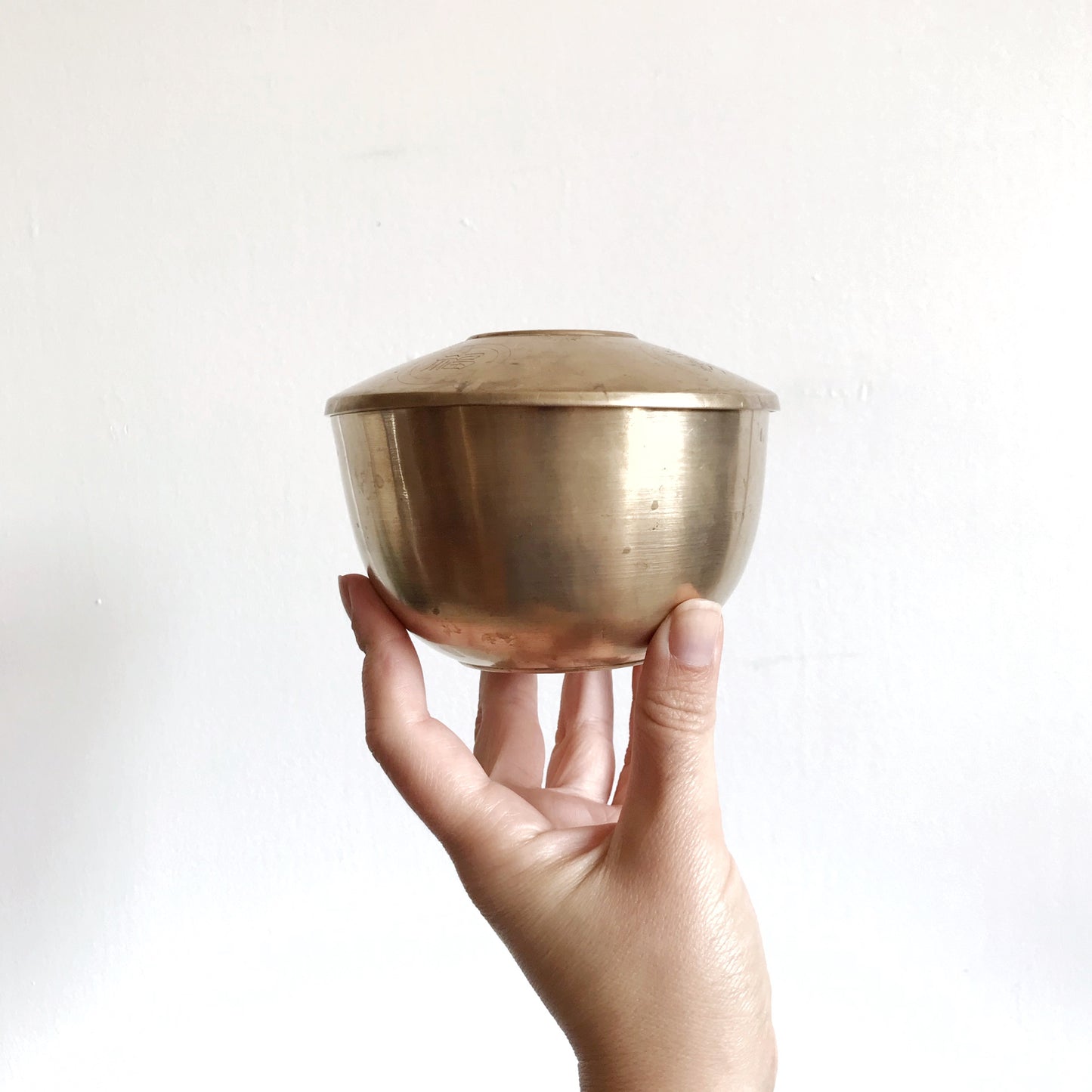 Heavy Vintage Brass Container w Lid