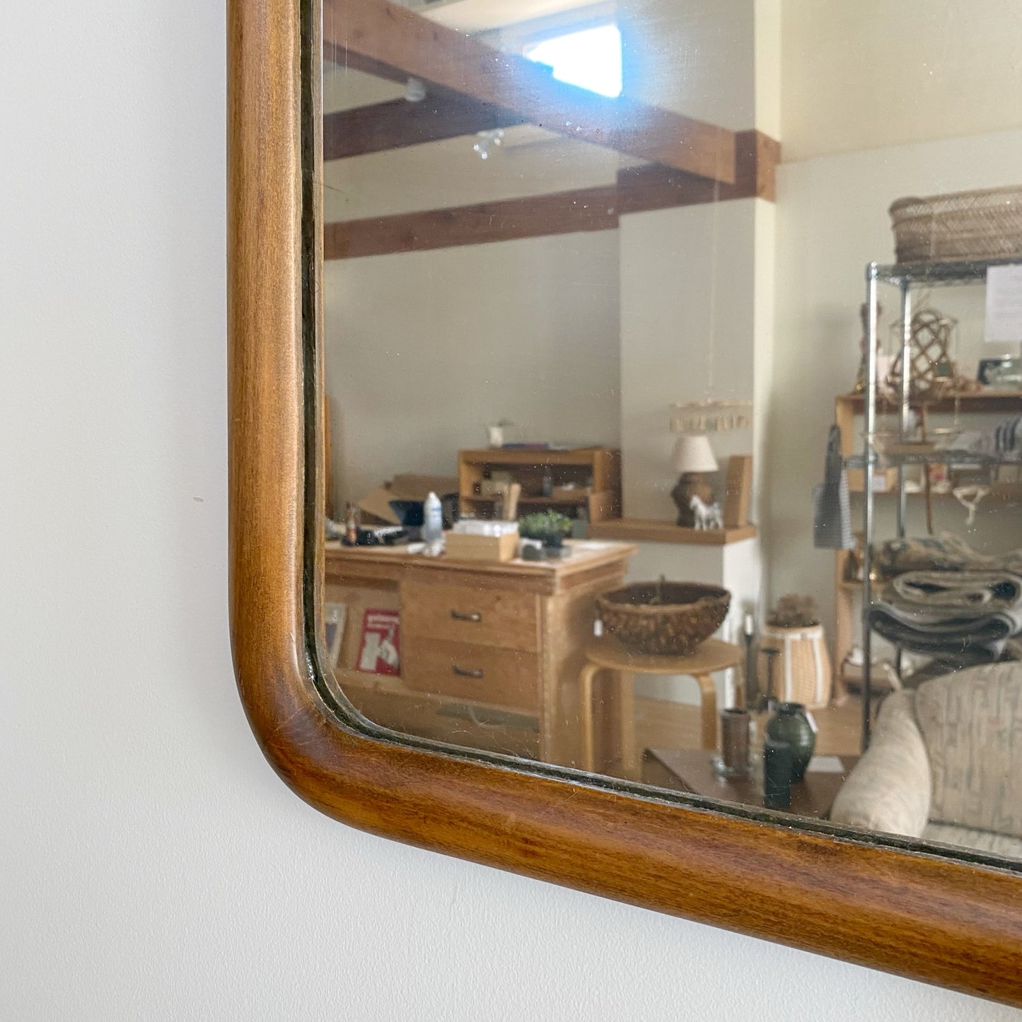 Antique “Wavy” Wood Framed Mirror