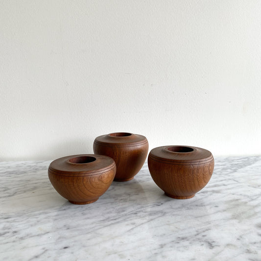 Trio of Vintage Turned Walnut Wood Candle Holders