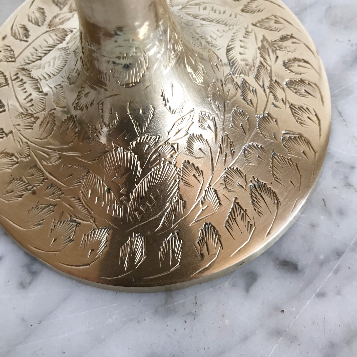 Large Vintage Etched Brass Candle Holder