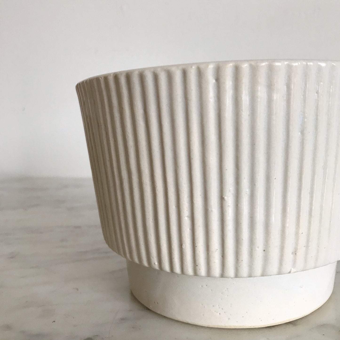 Vintage Reeded Ceramic Planter, 4"