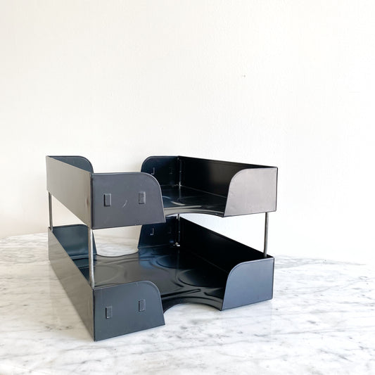 Vintage Black Metal Double Paper Tray