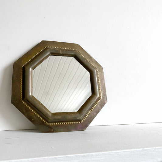 Small Vintage Octagonal Solid Brass Mirror, India