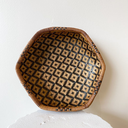 Vintage Woven Wicker Basket, Black Diamond